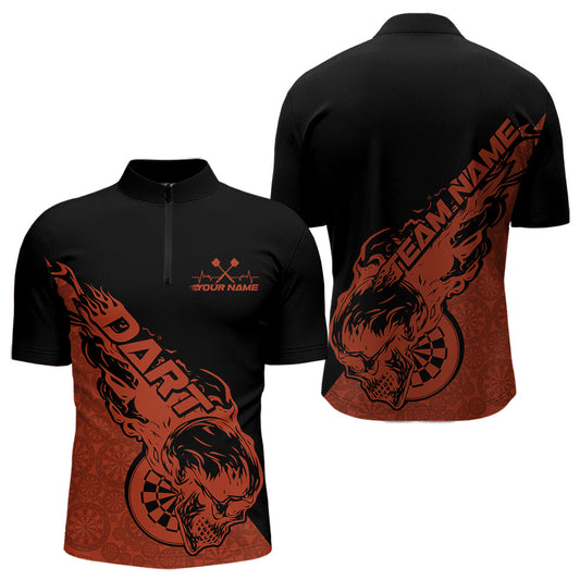 Custom Orange Flame Skull Dartboard Dart Men Quarter-Zip Shirt, Halloween Dart Team Outfit IPHW9943
