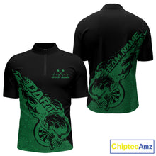 Load image into Gallery viewer, Custom Green Flame Skull Dartboard Dart Men Quarter-Zip Shirt, Halloween Dart Team Outfit IPHW9945