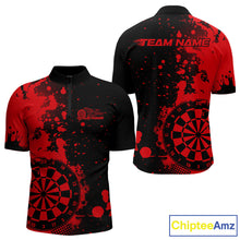 Load image into Gallery viewer, Custom Black And Red Splatter Dartboard Dart Quarter-Zip Shirt For Men, Grunge Dart Team Jerseys IPHW9956