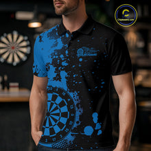 Load image into Gallery viewer, Custom Black And Blue Splatter Dartboard Dart Polo Shirt For Men, Grunge Dart Team Jerseys IPHW9958