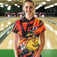 Load image into Gallery viewer, Custom Funny Yellow Duck Bowling Team Women Quarter-Zip Shirt, Orange Bowling Jersey IPHW11119