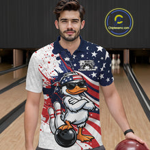 Load image into Gallery viewer, Custom Patriotic Funny White Duck Bowling Men Polo Shirt, US Flag Bowling Jerseys IPHW11121