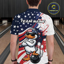 Load image into Gallery viewer, Custom Patriotic Funny White Duck Bowling Men Polo Shirt, US Flag Bowling Jerseys IPHW11121