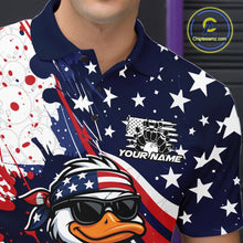 Load image into Gallery viewer, Custom Patriotic Funny White Duck Bowling Men Polo Shirt, US Flag Bowling Jerseys IPHW11121