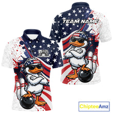 Load image into Gallery viewer, Custom Patriotic Funny White Duck Bowling Men Polo Shirt, US Flag Bowling Jerseys IPHW11121