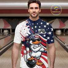 Load image into Gallery viewer, Custom Patriotic Funny White Duck Bowling Men Quarter-Zip Shirt, US Flag Bowling Jerseys IPHW11121