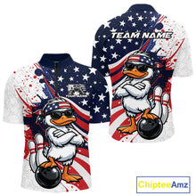 Load image into Gallery viewer, Custom Patriotic Funny White Duck Bowling Men Quarter-Zip Shirt, US Flag Bowling Jerseys IPHW11121