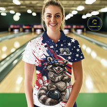 Load image into Gallery viewer, Custom Patriotic Funny Racoon Bowling Women Polo Shirt, US Flag Bowling Jerseys IPHW11126