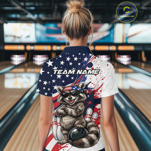 Load image into Gallery viewer, Custom Patriotic Funny Racoon Bowling Women Polo Shirt, US Flag Bowling Jerseys IPHW11126