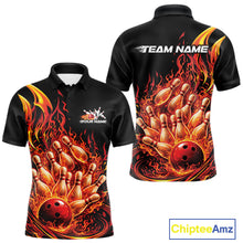 Load image into Gallery viewer, Custom Red Fire Flame Bowling Men Polo Shirts, Bowling Team League Shirt IPHW11137