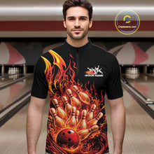 Load image into Gallery viewer, Custom Red Fire Flame Bowling Men Quarter-Zip Shirts, Bowling Team League Shirt IPHW11137