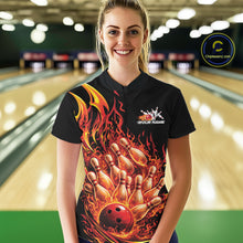 Load image into Gallery viewer, Custom Red Fire Flame Bowling Women Quarter-Zip Shirts, Bowling Team League Shirt IPHW11137
