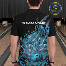 Load image into Gallery viewer, Custom Blue Fire Flame Bowling Men Polo Shirts, Bowling Team League Shirt IPHW11138