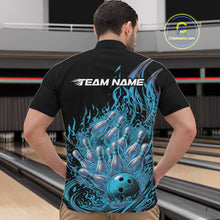 Load image into Gallery viewer, Custom Blue Fire Flame Bowling Men Quarter-Zip Shirts, Bowling Team League Shirt IPHW11138