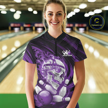 Load image into Gallery viewer, Custom Black And Red Flame Skull Bowling Women Quarter-Zip Shirt, Halloween Outfit IPHW11395