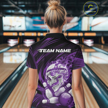 Load image into Gallery viewer, Custom Black And Red Flame Skull Bowling Women Quarter-Zip Shirt, Halloween Outfit IPHW11395