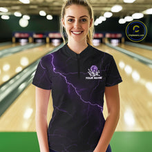 Load image into Gallery viewer, Custom Purple Thunder Lightning Flame Bowling Ball Women Bowling Shirt Bowler Outfit IPHW10671