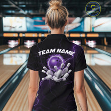 Load image into Gallery viewer, Custom Purple Thunder Lightning Flame Bowling Ball Women Bowling Shirt Bowler Outfit IPHW10671