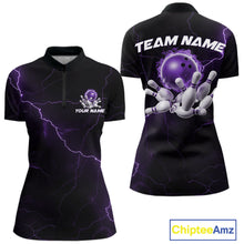 Load image into Gallery viewer, Custom Purple Thunder Lightning Flame Bowling Ball Women Bowling Shirt Bowler Outfit IPHW10671