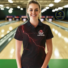 Load image into Gallery viewer, Custom Red Thunder Lightning Flame Bowling Ball Women Bowling Team Shirt Bowler Outfit IPHW10672
