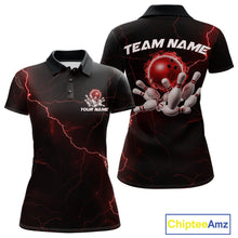 Load image into Gallery viewer, Custom Red Thunder Lightning Flame Bowling Ball Women Bowling Team Shirt Bowler Outfit IPHW10672