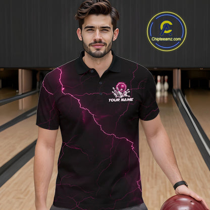 Custom Pink Thunder Lightning Flame Bowling Ball Men Bowling Team Shirt Bowler Outfit IPHW10673