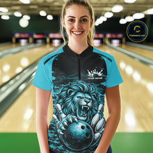 Load image into Gallery viewer, Custom Orange Camo Lion Bowling Women Quarter-Zip Shirt, Lion Bowling Team League Shirt IPHW10369