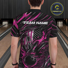 Load image into Gallery viewer, Custom Pink American Flag Flame Men Bowling Polo Shirt, Patriotic Bowling Jersey IPHW11178