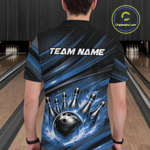 Load image into Gallery viewer, Custom Blue Fire Flame Bowling Team Men Polo Shirt, Bowling League Shirt IPHW11186
