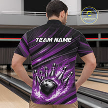 Load image into Gallery viewer, Custom Purple Fire Flame Bowling Team Men Quarter-Zip Shirt, Bowling League Shirt IPHW11187