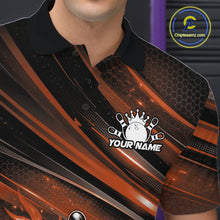 Load image into Gallery viewer, Custom Orange Fire Flame Bowling Team Men Polo Shirt, Bowling League Shirt IPHW11188