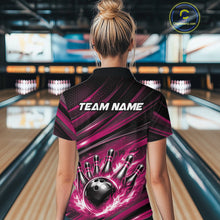 Load image into Gallery viewer, Custom Pink Fire Flame Bowling Team Women Polo Shirt, Bowling League Shirt IPHW11189