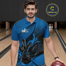 Load image into Gallery viewer, Custom Blue Flame Bowling Team Men Polo Shirt, Bowling League Shirt Bowler Outfits IPHW11191