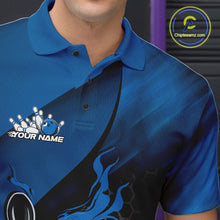 Load image into Gallery viewer, Custom Blue Flame Bowling Team Men Polo Shirt, Bowling League Shirt Bowler Outfits IPHW11191