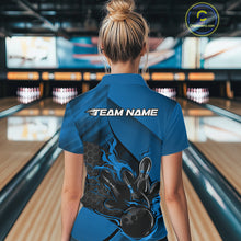 Load image into Gallery viewer, Custom Blue Flame Bowling Team Women Polo Shirt, Bowling League Shirt Bowler Outfits IPHW11191