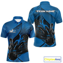 Load image into Gallery viewer, Custom Blue Flame Bowling Team Men Polo Shirt, Bowling League Shirt Bowler Outfits IPHW11191