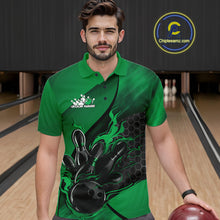 Load image into Gallery viewer, Custom Green Flame Bowling Team Men Polo Shirt, Bowling League Shirt Bowler Outfits IPHW11193