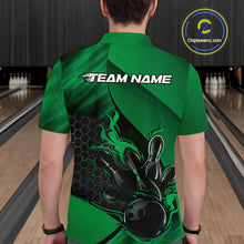 Load image into Gallery viewer, Custom Green Flame Bowling Team Men Polo Shirt, Bowling League Shirt Bowler Outfits IPHW11193