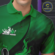 Load image into Gallery viewer, Custom Green Flame Bowling Team Men Polo Shirt, Bowling League Shirt Bowler Outfits IPHW11193