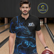 Load image into Gallery viewer, Custom Blue Tribal Flame Dragon Bowlin Team Men Polo Shirt, Dragon Bowling Jerseys IPHW10229