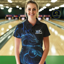 Load image into Gallery viewer, Custom Blue Tribal Flame Dragon Bowlin Team Women Polo Shirt, Dragon Bowling Jerseys IPHW10229