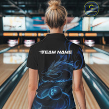 Load image into Gallery viewer, Custom Blue Tribal Flame Dragon Bowlin Team Women Polo Shirt, Dragon Bowling Jerseys IPHW10229