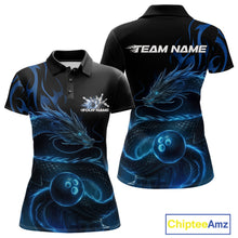 Load image into Gallery viewer, Custom Blue Tribal Flame Dragon Bowlin Team Women Polo Shirt, Dragon Bowling Jerseys IPHW10229