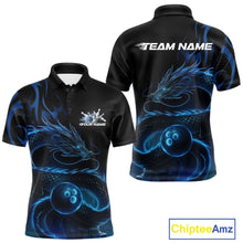 Load image into Gallery viewer, Custom Blue Tribal Flame Dragon Bowlin Team Men Polo Shirt, Dragon Bowling Jerseys IPHW10229