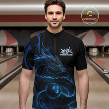 Load image into Gallery viewer, Custom Blue Tribal Flame Dragon Bowlin Team Men Quarter-Zip Shirt, Dragon Bowling Jerseys IPHW10229