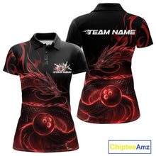 Load image into Gallery viewer, Custom Red Tribal Flame Dragon Bowlin Team Women Polo Shirt, Dragon Bowling Jerseys IPHW10230