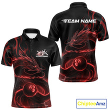 Load image into Gallery viewer, Custom Red Tribal Flame Dragon Bowlin Team Men Polo Shirt, Dragon Bowling Jerseys IPHW10230