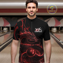 Load image into Gallery viewer, Custom Red Tribal Flame Dragon Bowlin Team Men Quarter-Zip Shirt, Dragon Bowling Jerseys IPHW10230