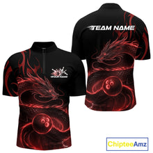 Load image into Gallery viewer, Custom Red Tribal Flame Dragon Bowlin Team Men Quarter-Zip Shirt, Dragon Bowling Jerseys IPHW10230