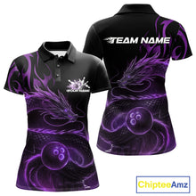 Load image into Gallery viewer, Custom Purple Tribal Flame Dragon Bowlin Team Women Polo Shirt, Dragon Bowling Jerseys IPHW10231